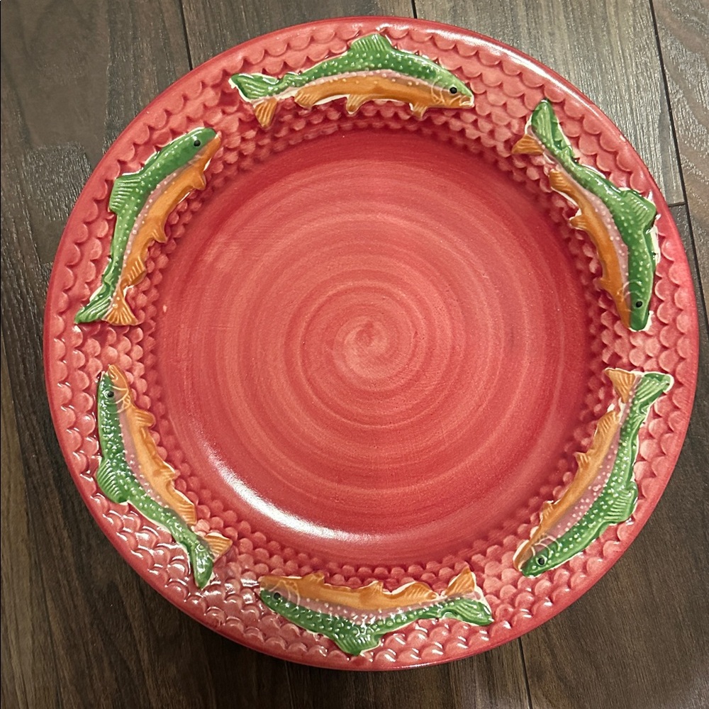 Fioriware Jardinware TROUT 11 1/2" Red Dinner Plate Handmade Zanesville Ohio